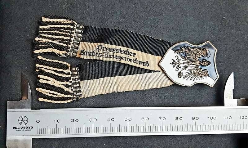 Pre-WW1 : Prussian 'Landes-Kriegsverband' Association Enamel Pin w/ Ribbon (10cm).