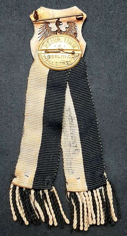Pre-WW1 : Prussian 'Landes-Kriegsverband' Association Enamel Pin w/ Ribbon (10cm).