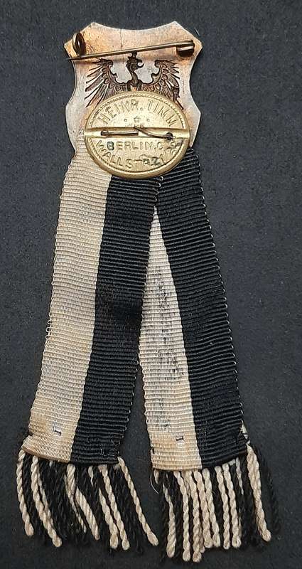 Pre-WW1 : Prussian 'Landes-Kriegsverband' Association Enamel Pin w/ Ribbon (10cm).