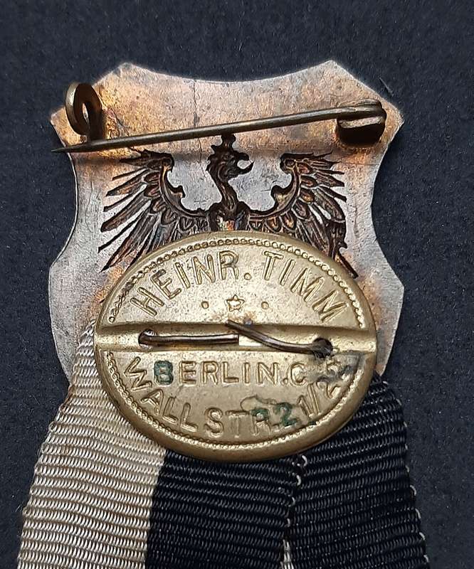 Pre-WW1 : Prussian 'Landes-Kriegsverband' Association Enamel Pin w/ Ribbon (10cm).