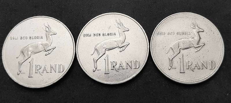 1970/80s South Africa: Lot 3 x Circulated Nickel R1 Coins (F)