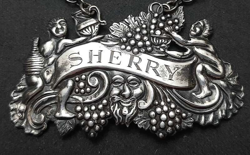 STUNNING: .925 Silver English 'Dionysian' Sherry Decanter Collar (11.77g).