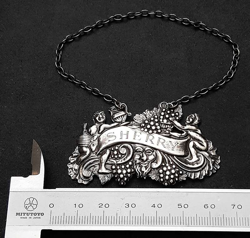 STUNNING: .925 Silver English 'Dionysian' Sherry Decanter Collar (11.77g).
