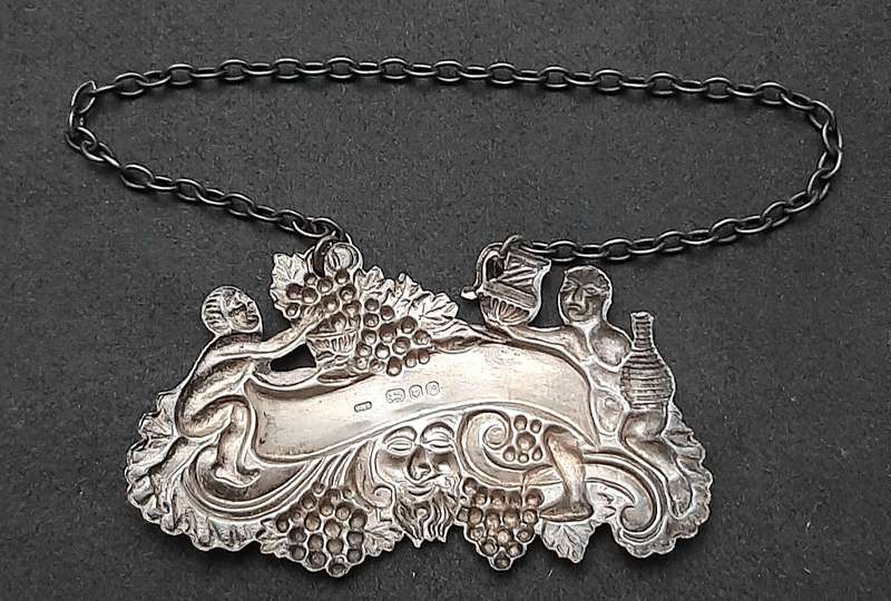 STUNNING: .925 Silver English 'Dionysian' Sherry Decanter Collar (11.77g).