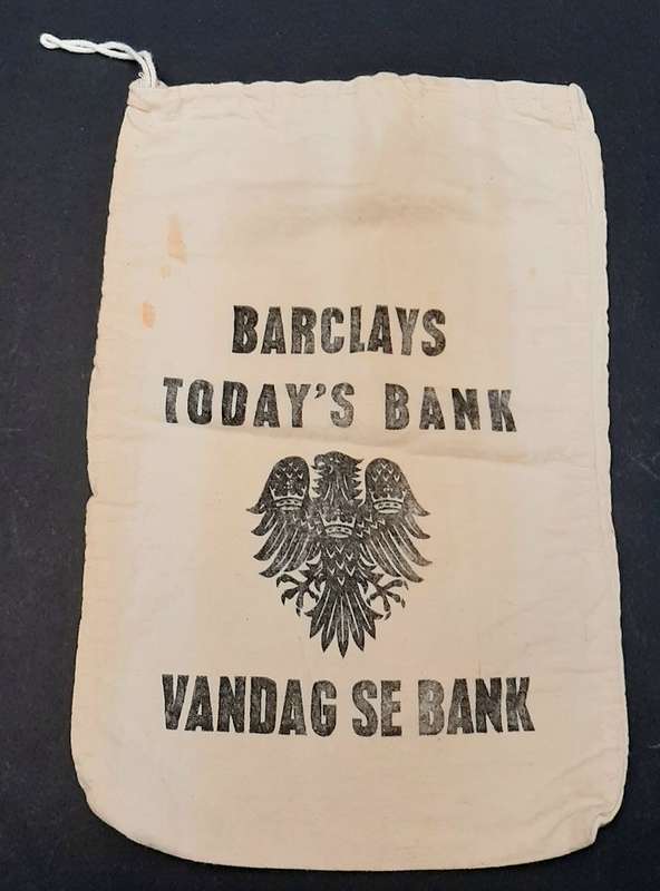 RARE: 1960s South African Barclay's Bank Cotton Money Bag w/ Drawstring (35x24cm).