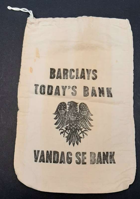 RARE: 1960s South African Barclay's Bank Cotton Money Bag w/ Drawstring (35x24cm).