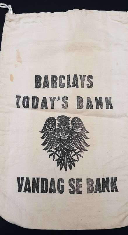 RARE: 1960s South African Barclay's Bank Cotton Money Bag w/ Drawstring (35x24cm).