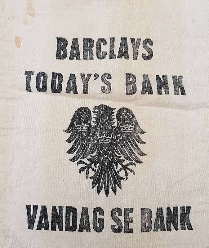 RARE: 1960s South African Barclay's Bank Cotton Money Bag w/ Drawstring (35x24cm).