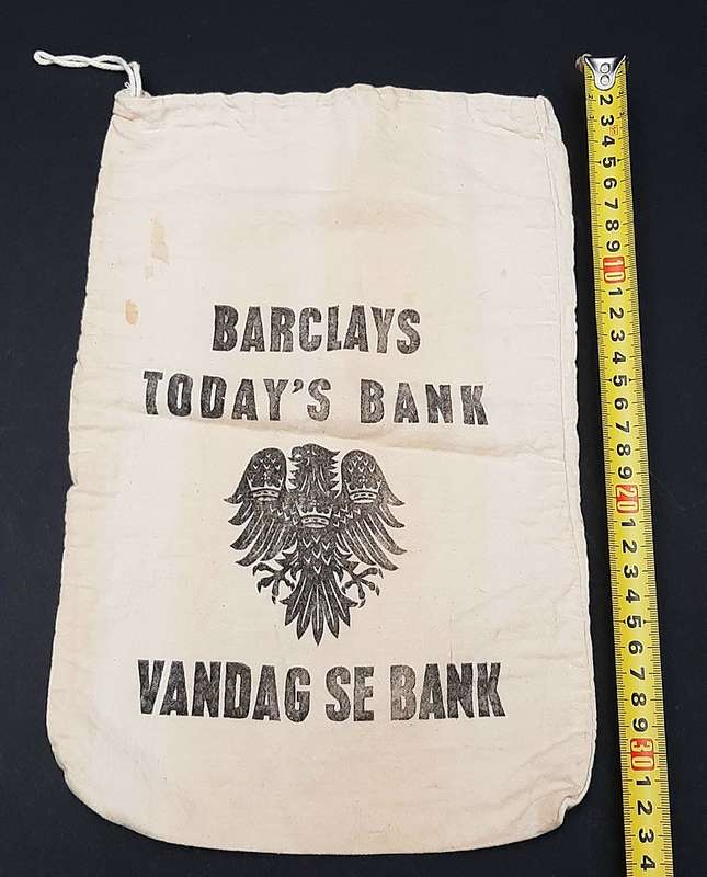 RARE: 1960s South African Barclay's Bank Cotton Money Bag w/ Drawstring (35x24cm).