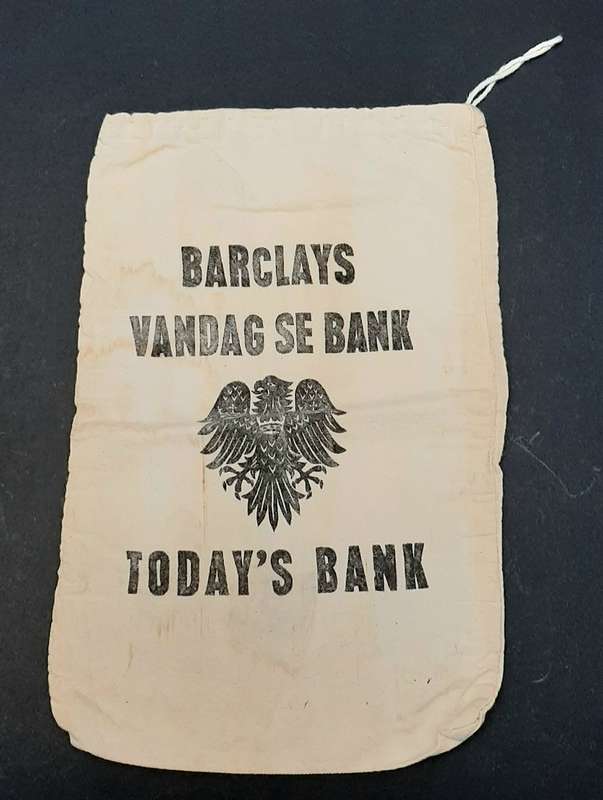 RARE: 1960s South African Barclay's Bank Cotton Money Bag w/ Drawstring (35x24cm).