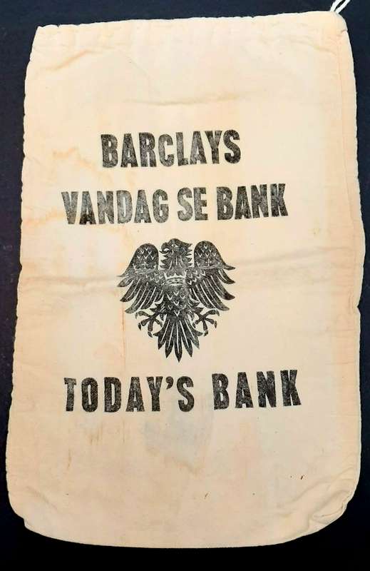 RARE: 1960s South African Barclay's Bank Cotton Money Bag w/ Drawstring (35x24cm).