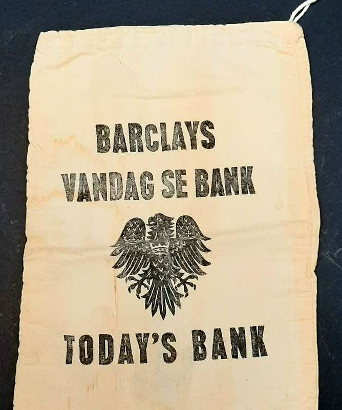 RARE: 1960s South African Barclay's Bank Cotton Money Bag w/ Drawstring (35x24cm).