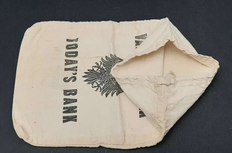 RARE: 1960s South African Barclay's Bank Cotton Money Bag w/ Drawstring (35x24cm).