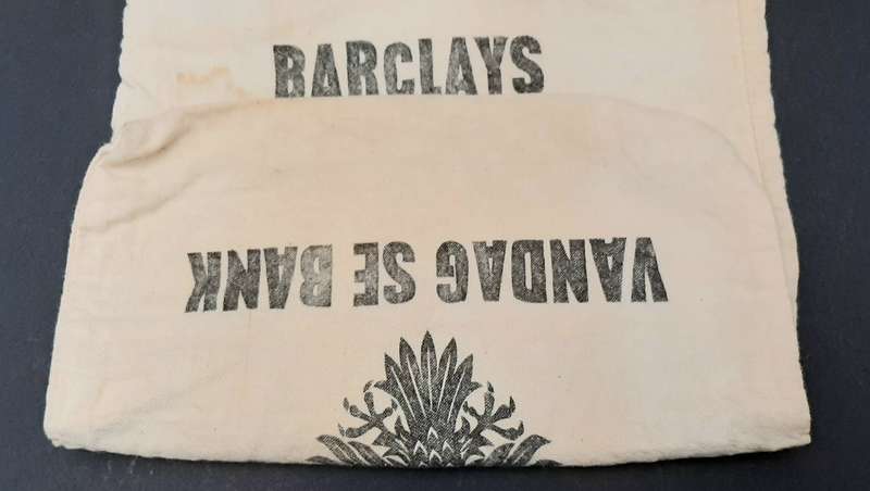 RARE: 1960s South African Barclay's Bank Cotton Money Bag w/ Drawstring (35x24cm).