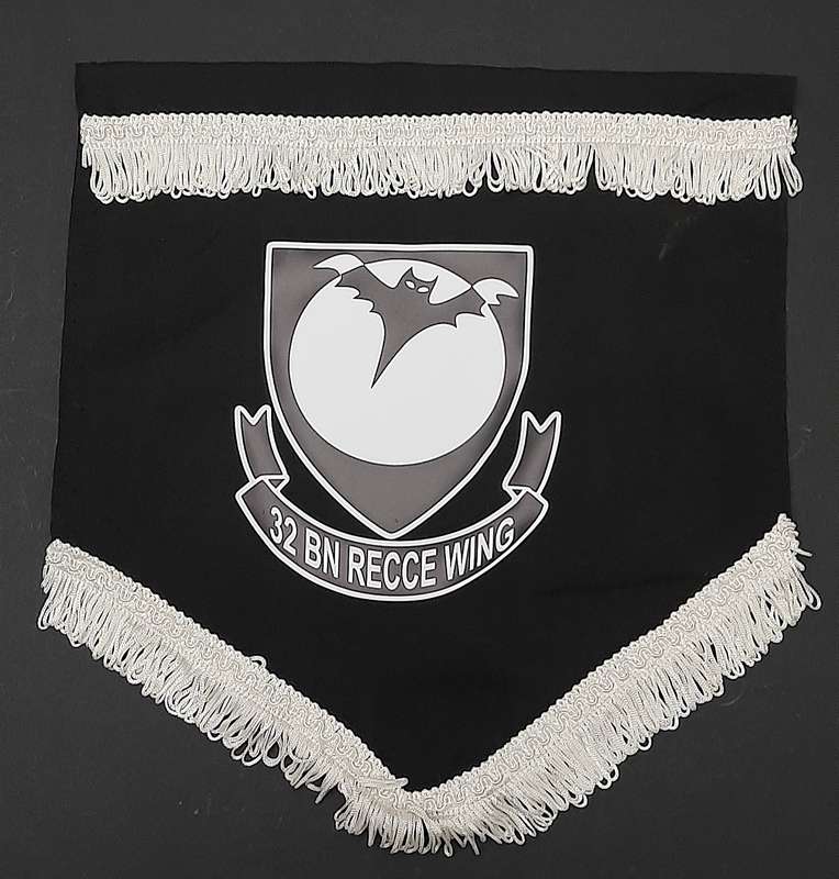 RARE: 1989 Border War - 32 Battalion 'Recce Wing' Unit Pennant w/ Trim ( 30cmx28cm).