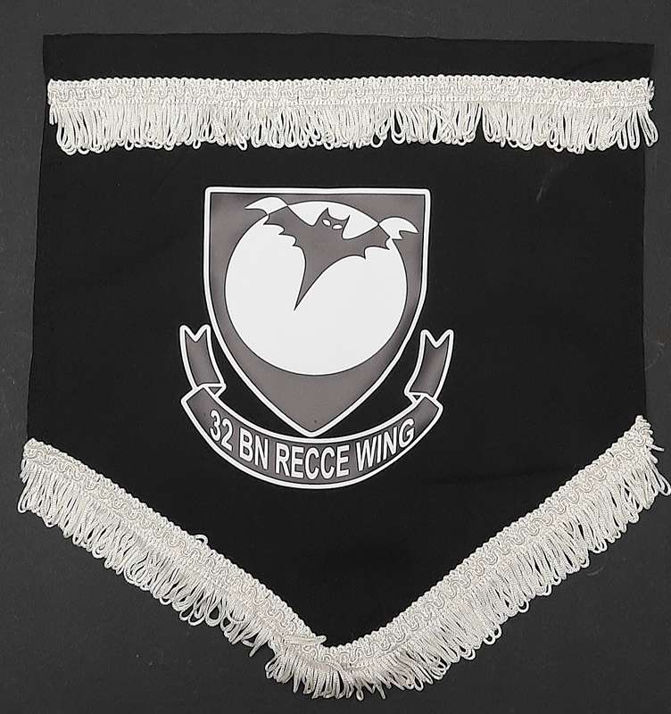 RARE: 1989 Border War - 32 Battalion 'Recce Wing' Unit Pennant w/ Trim ( 30cmx28cm).