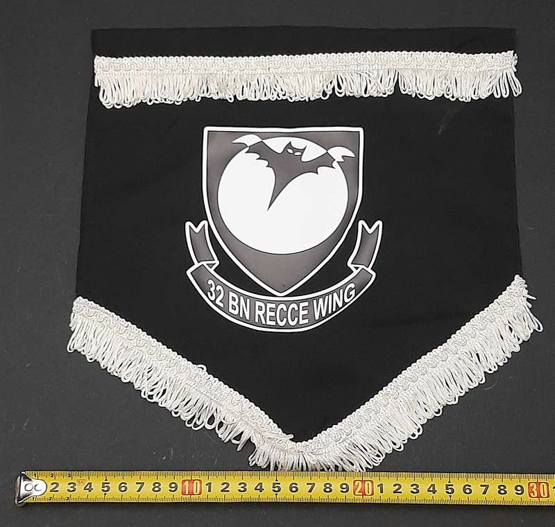 RARE: 1989 Border War - 32 Battalion 'Recce Wing' Unit Pennant w/ Trim ( 30cmx28cm).