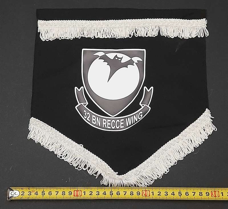 RARE: 1989 Border War - 32 Battalion 'Recce Wing' Unit Pennant w/ Trim ( 30cmx28cm).