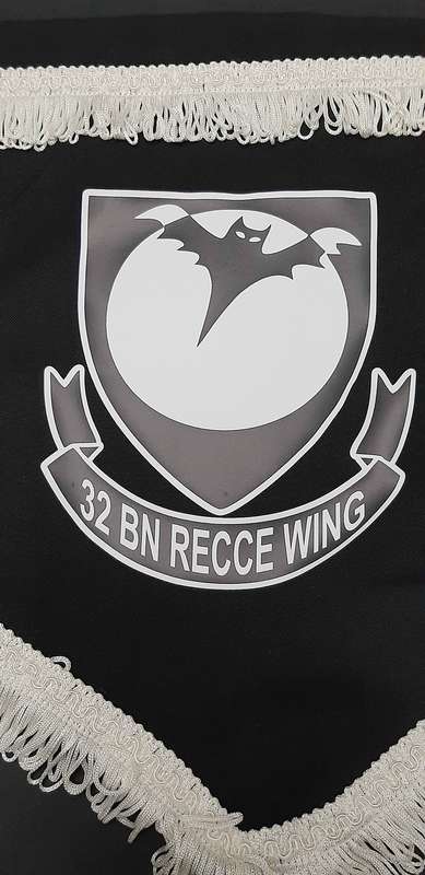 RARE: 1989 Border War - 32 Battalion 'Recce Wing' Unit Pennant w/ Trim ( 30cmx28cm).