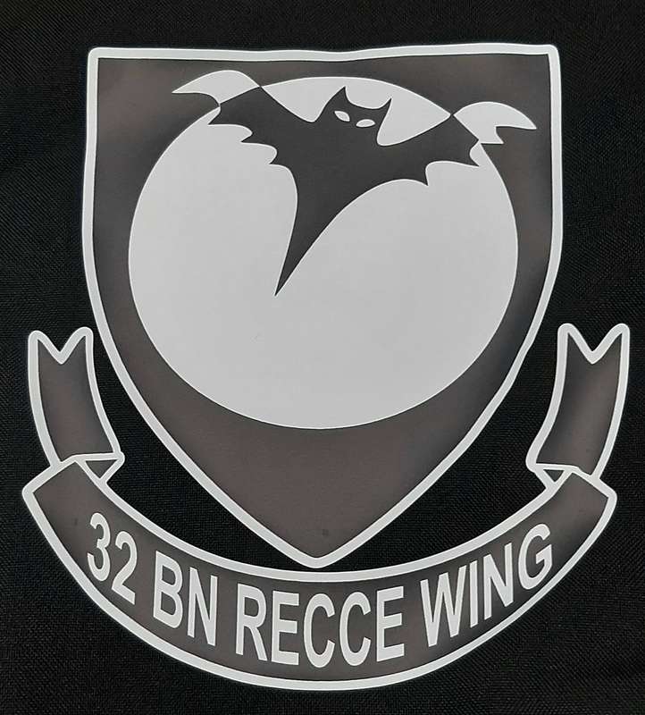 RARE: 1989 Border War - 32 Battalion 'Recce Wing' Unit Pennant w/ Trim ( 30cmx28cm).