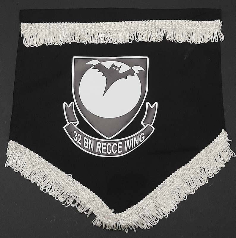 RARE: 1989 Border War - 32 Battalion 'Recce Wing' Unit Pennant w/ Trim ( 30cmx28cm).