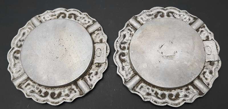 RARE: 1950s Portuguese Colonial 'Lourenco Marques' Pewter Ashtray Pair (17cm x 17cm).
