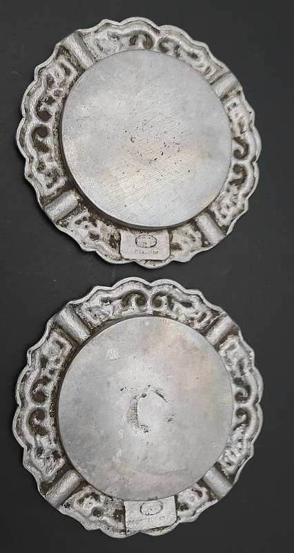 RARE: 1950s Portuguese Colonial 'Lourenco Marques' Pewter Ashtray Pair (17cm x 17cm).