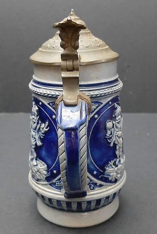 RARE: WW1 German Imperial 'Cobalt Blue' Salt Glazed Bier Stein w/ Pewter Cap (300ml).