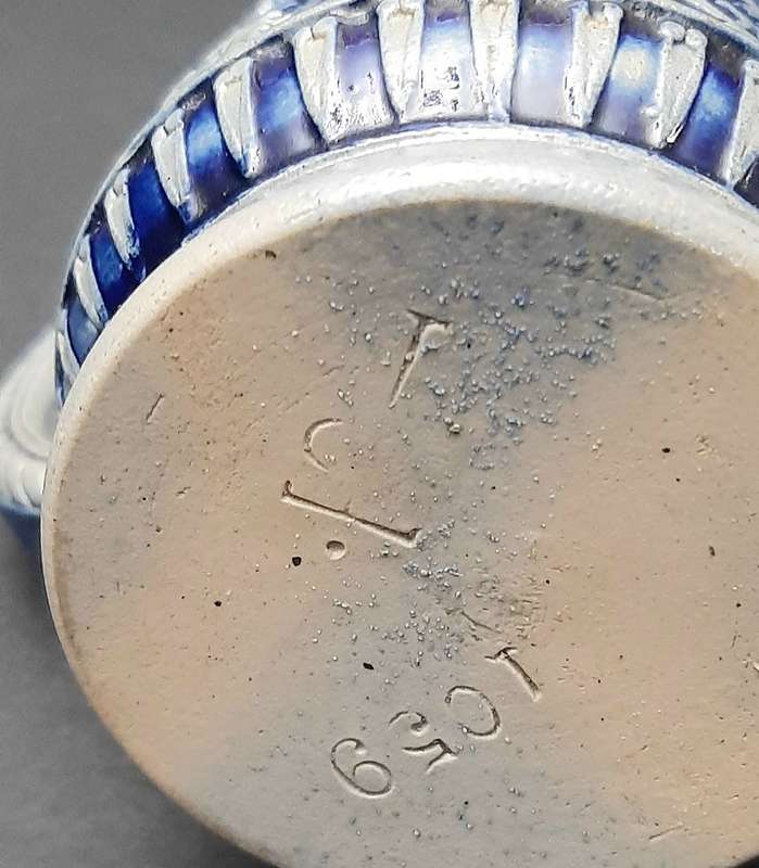 RARE: WW1 German Imperial 'Cobalt Blue' Salt Glazed Bier Stein w/ Pewter Cap (300ml).