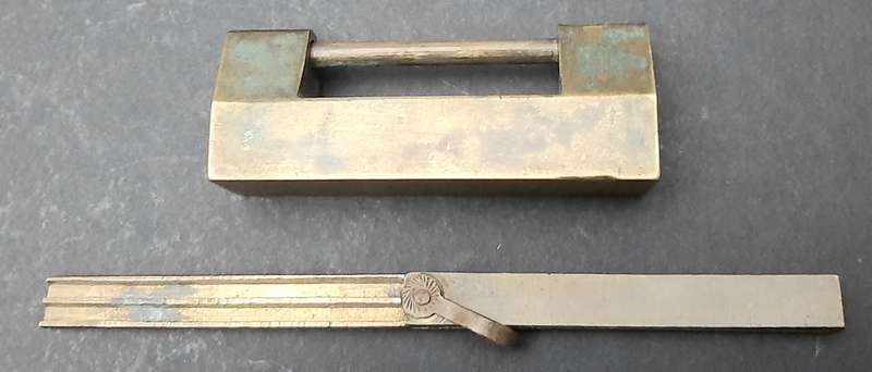 RARE: Early 20th Century- Brass Chinese Box Lock w/ Key ( 7 cm).