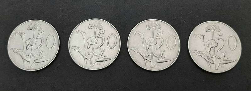 South Africa: 1966 / 68 Nickel 50 cent Coins JVR & Dönges Lot x 4  (F).
