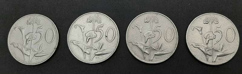 South Africa: 1966 / 68 Nickel 50 cent Coins JVR & Dönges Lot x 4  (F).