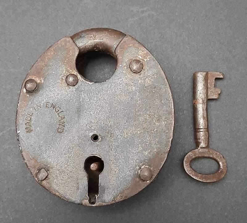 Late 19th Century: English Wrought Iron Padlock w/ Key  (Functional).