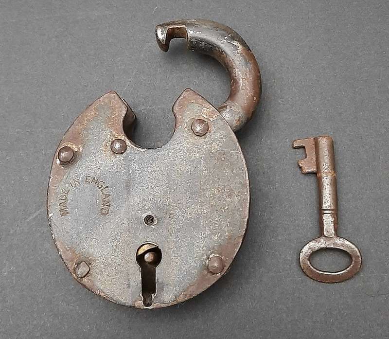 Late 19th Century: English Wrought Iron Padlock w/ Key  (Functional).
