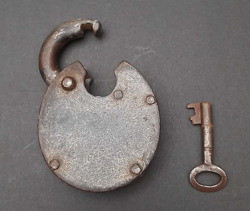 Late 19th Century: English Wrought Iron Padlock w/ Key  (Functional).