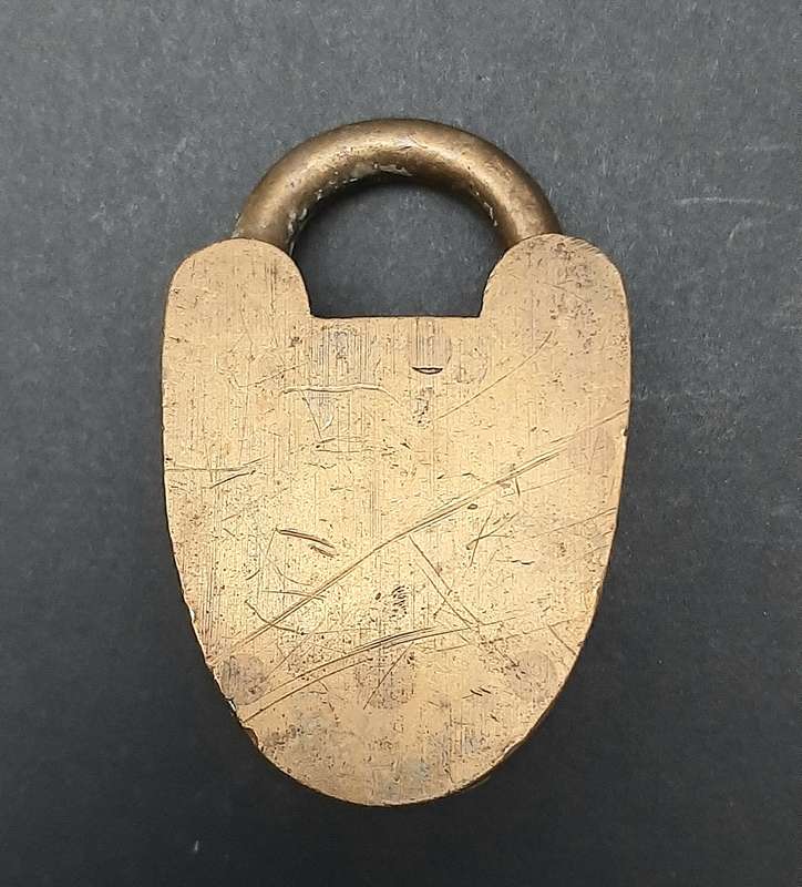 Early 20th Century: 1905 Henry Harrison & Sons Brass Trap-Door Padlock .NO KEY.(5cmx4cm).