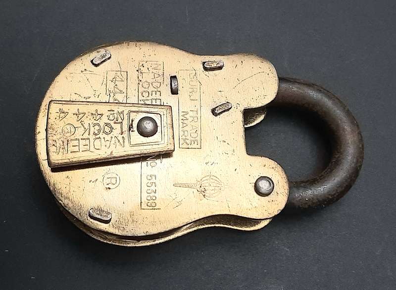 Mid-20th Century : 'Nadeem' Indian Brass 5-Lever Padlock w/ Keys  ( 9cm x 4.5cm)