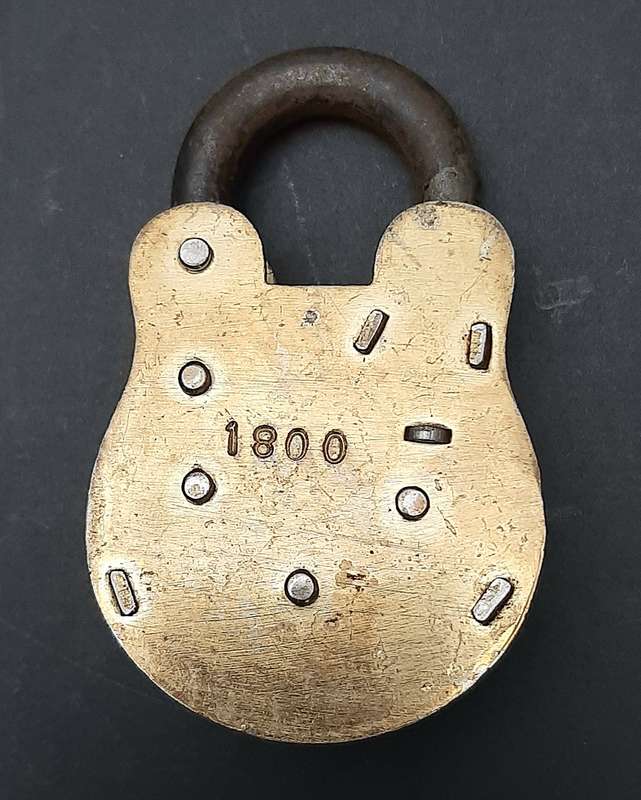 Mid-20th Century : 'Nadeem' Indian Brass 5-Lever Padlock w/ Keys  ( 9cm x 4.5cm)