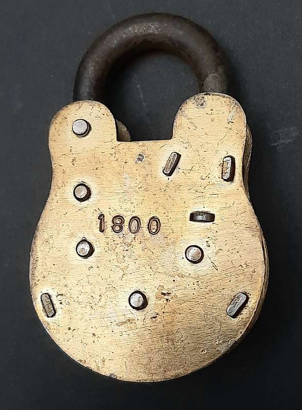 Mid-20th Century : 'Nadeem' Indian Brass 5-Lever Padlock w/ Keys  ( 9cm x 4.5cm)