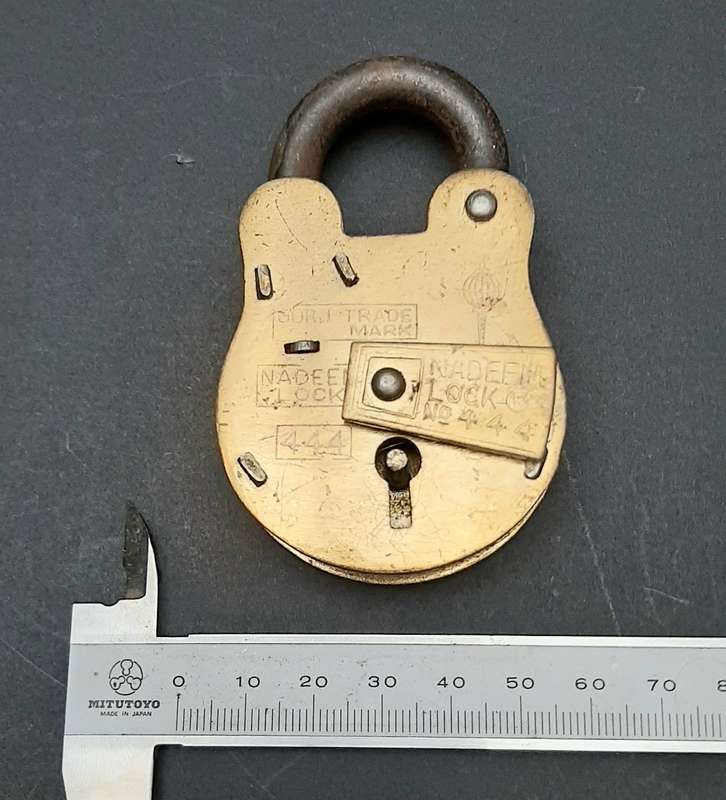 Mid-20th Century : 'Nadeem' Indian Brass 5-Lever Padlock w/ Keys  ( 9cm x 4.5cm)