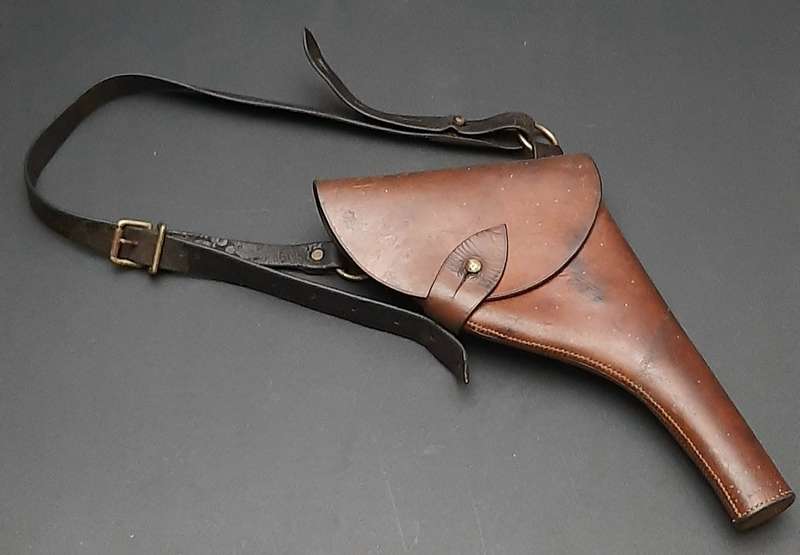 RARE: Boer War - British Officer's .455 Webley Long Leather Holster w/ Cross-Strap (Brass Fittings).