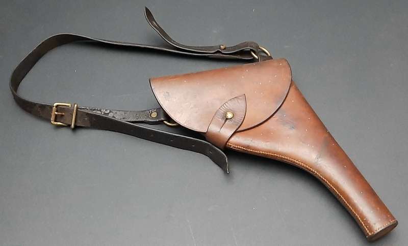RARE: Boer War - British Officer's .455 Webley Long Leather Holster w/ Cross-Strap (Brass Fittings).