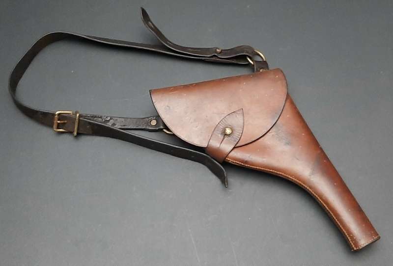 RARE: Boer War - British Officer's .455 Webley Long Leather Holster w/ Cross-Strap (Brass Fittings).