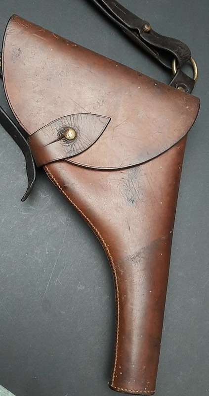 RARE: Boer War - British Officer's .455 Webley Long Leather Holster w/ Cross-Strap (Brass Fittings).
