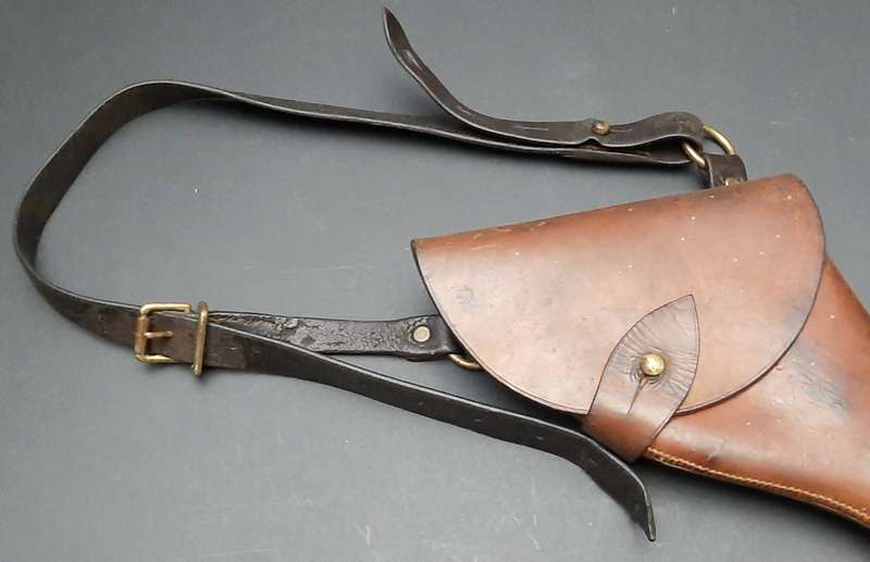 RARE: Boer War - British Officer's .455 Webley Long Leather Holster w/ Cross-Strap (Brass Fittings).