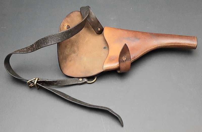 RARE: Boer War - British Officer's .455 Webley Long Leather Holster w/ Cross-Strap (Brass Fittings).