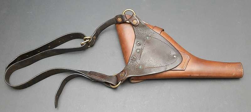 RARE: Boer War - British Officer's .455 Webley Long Leather Holster w/ Cross-Strap (Brass Fittings).