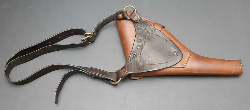 RARE: Boer War - British Officer's .455 Webley Long Leather Holster w/ Cross-Strap (Brass Fittings).