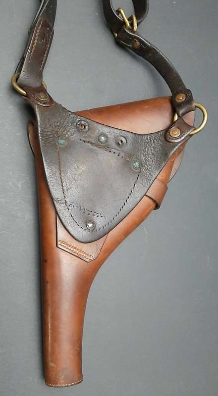 RARE: Boer War - British Officer's .455 Webley Long Leather Holster w/ Cross-Strap (Brass Fittings).