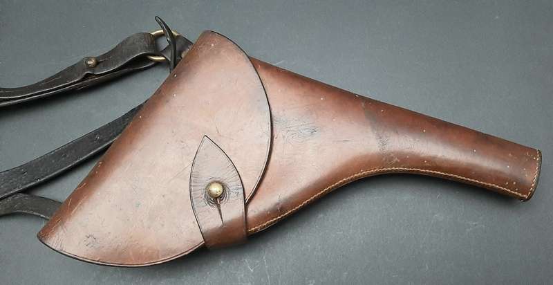 RARE: Boer War - British Officer's .455 Webley Long Leather Holster w/ Cross-Strap (Brass Fittings).